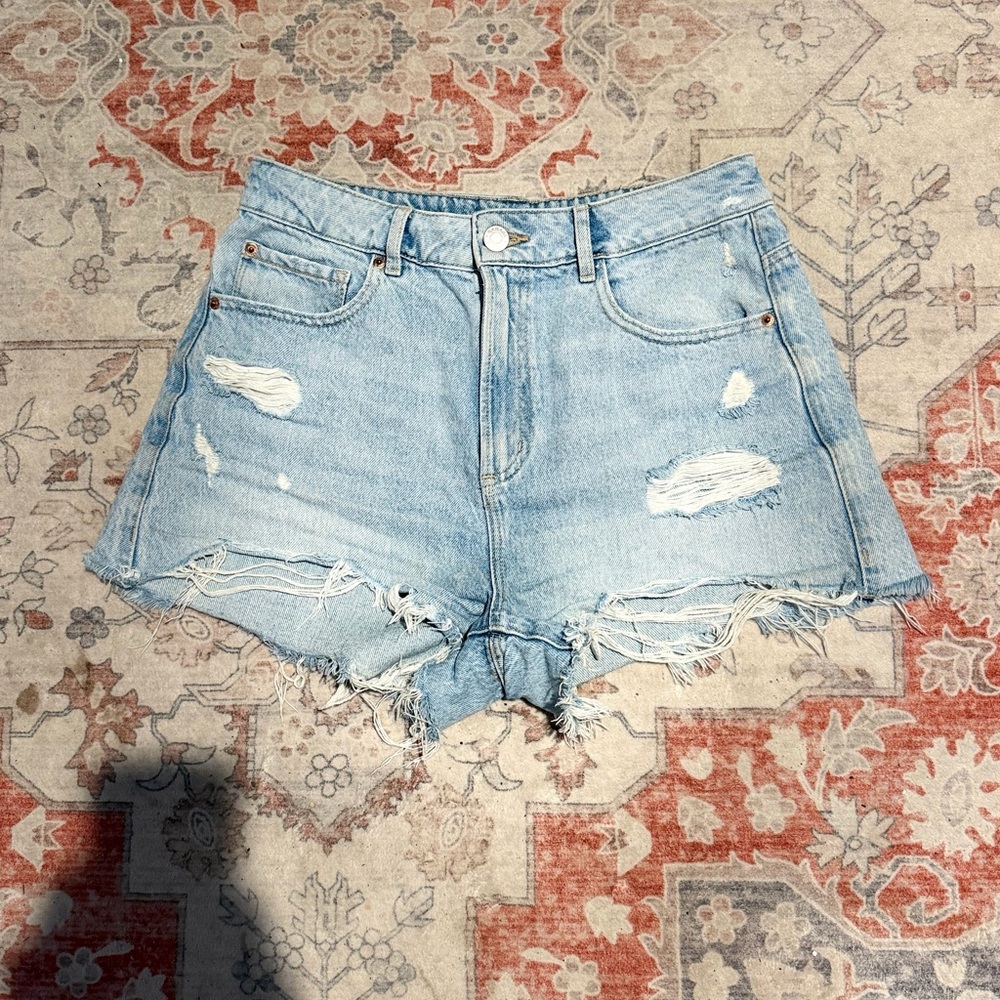 Garage Light Blue Distressed Denim Shorts with rips
